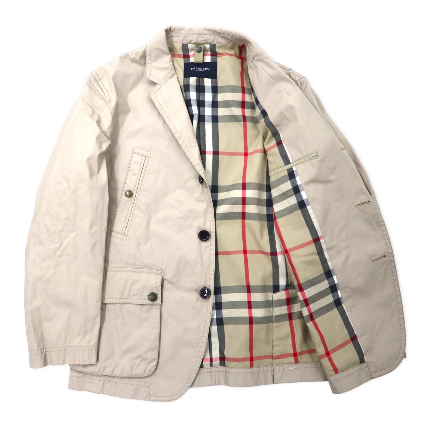 BURBERRY 3B テーラードジャケット 裏地ノバチェック M ベージュ コットン アクリルコーティング 撥水
