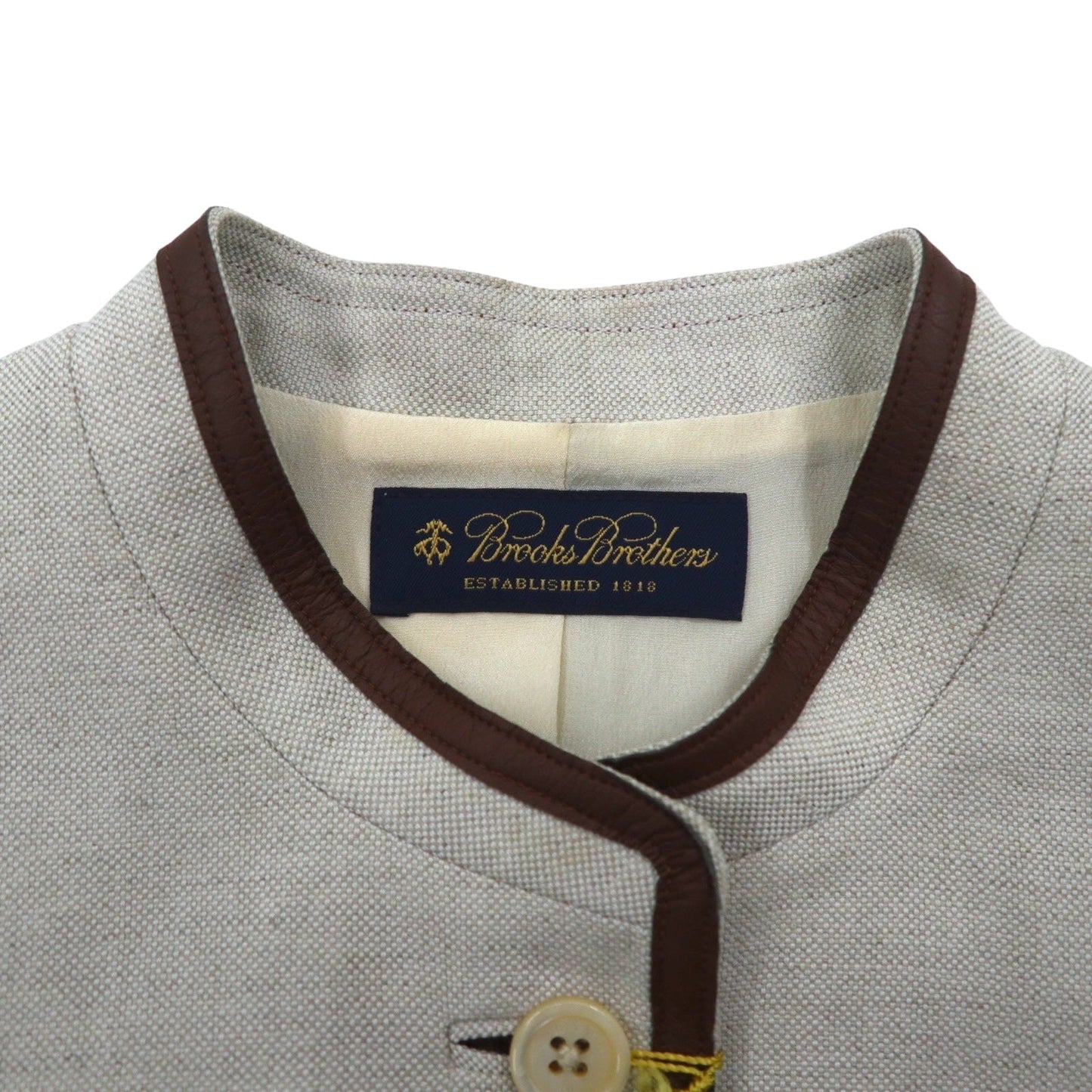 Brooks Brothers マオカラー チロリアンジャケット パイピングジャケット M ベージュ リネン混 未使用品