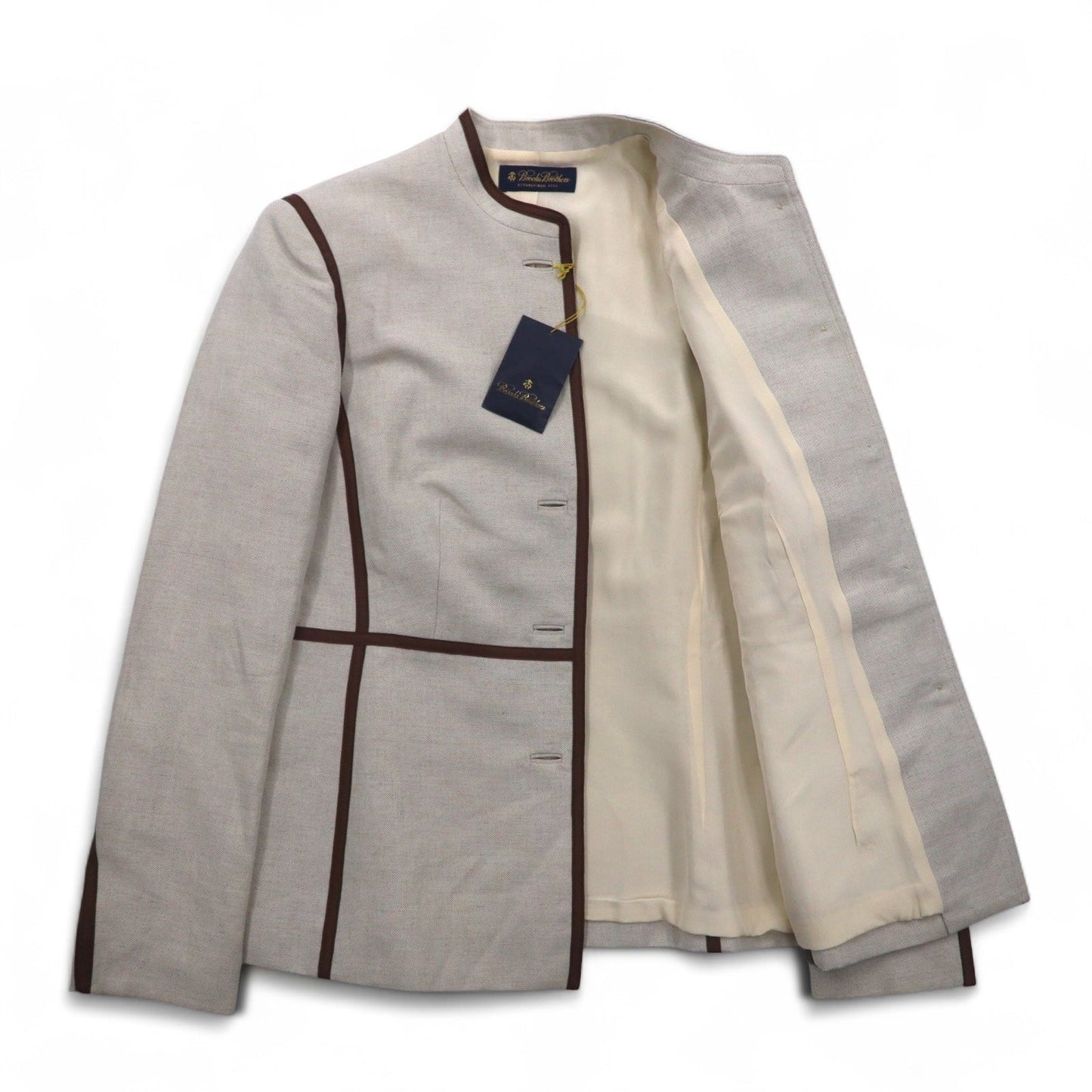 Brooks Brothers マオカラー チロリアンジャケット パイピングジャケット M ベージュ リネン混 未使用品