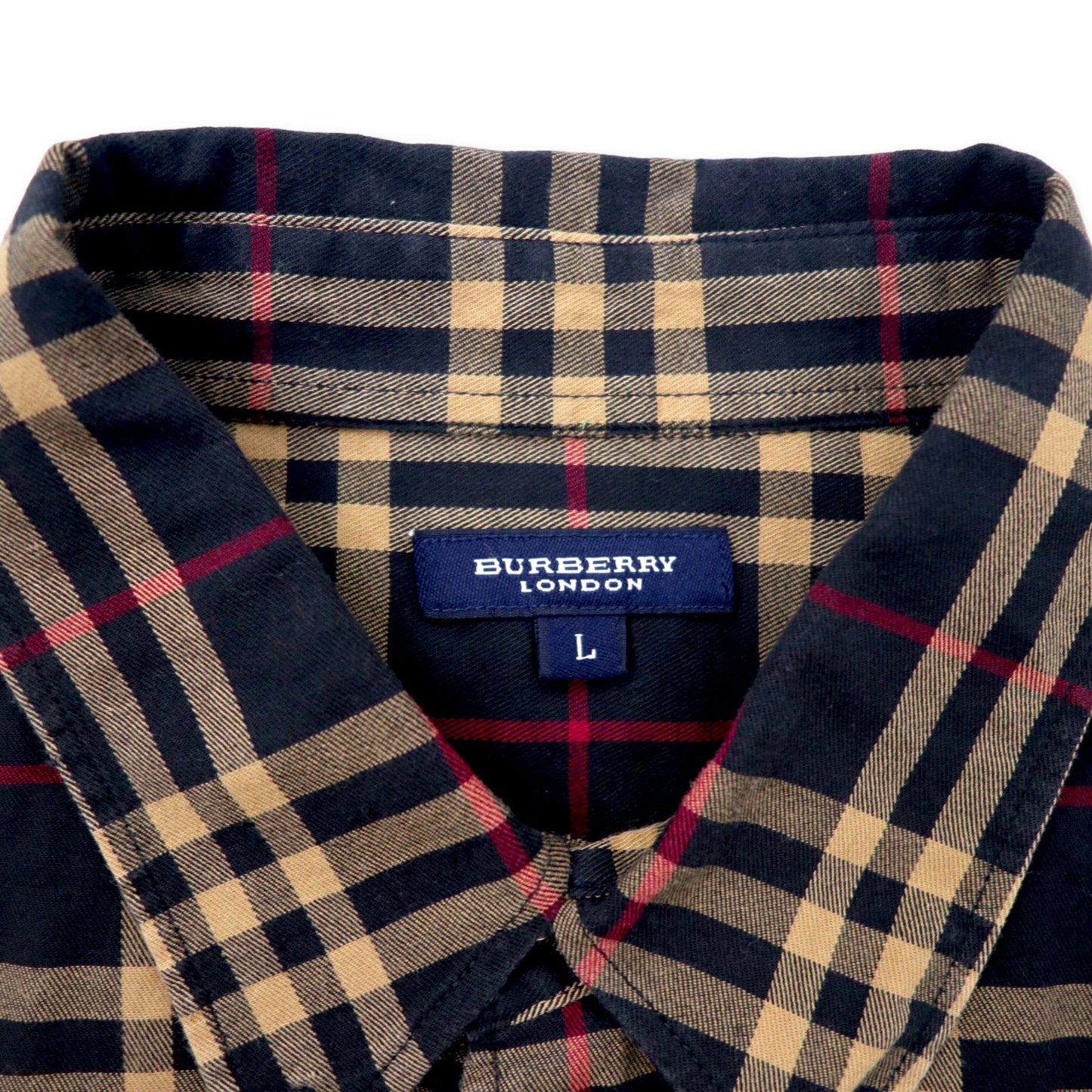BURBERRY ノバチェック 半袖 ボタンダウンシャツ L ブラック コットン ワンポイントロゴ刺繍