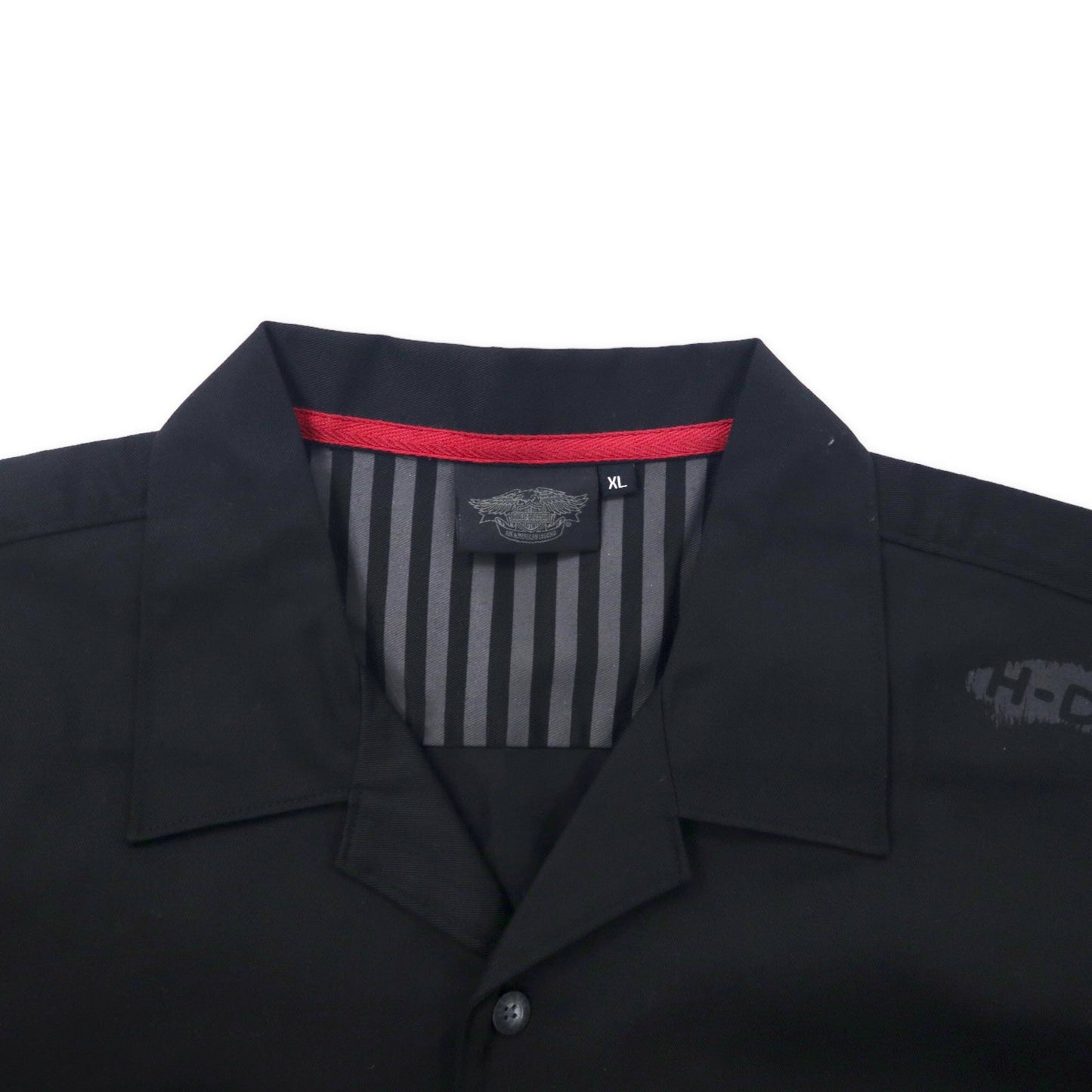 HARLEY DAVIDSON 半袖 オープンカラー ワークシャツ XL ブラック コットン ロゴプリント ビッグサイズ