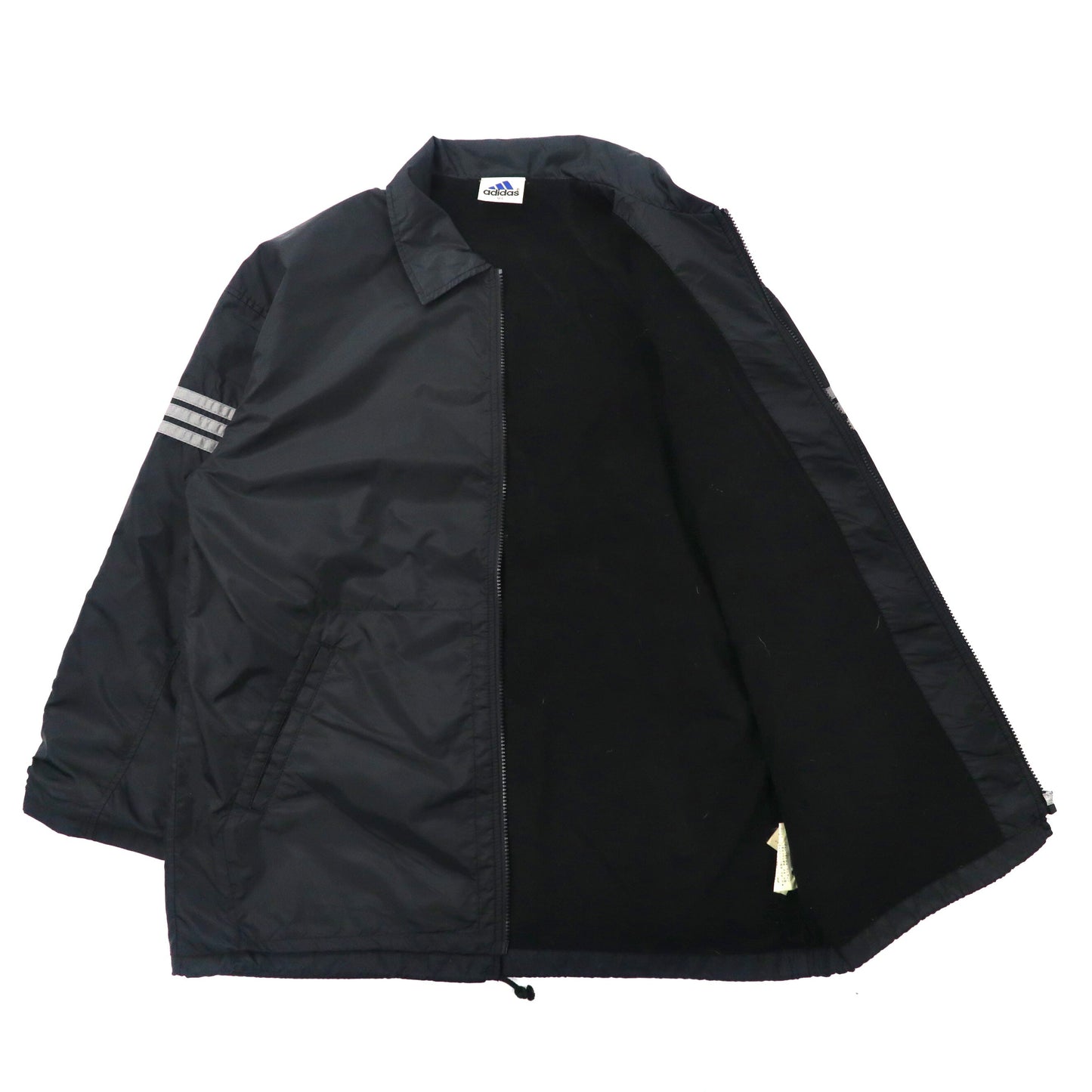 adidas ジップアップ コーチジャケット M-L ブラック ナイロン 裏地フリース ビッグサイズ デサント社 90年代