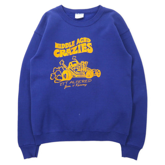 CASCADE SPORT USA製 90年代 プリントスウェット M ブルー コットン 裏起毛 MIDDLE AGED CRAZIES