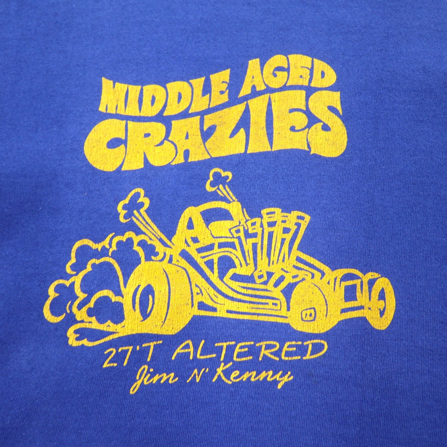 CASCADE SPORT USA製 90年代 プリントスウェット M ブルー コットン 裏起毛 MIDDLE AGED CRAZIES