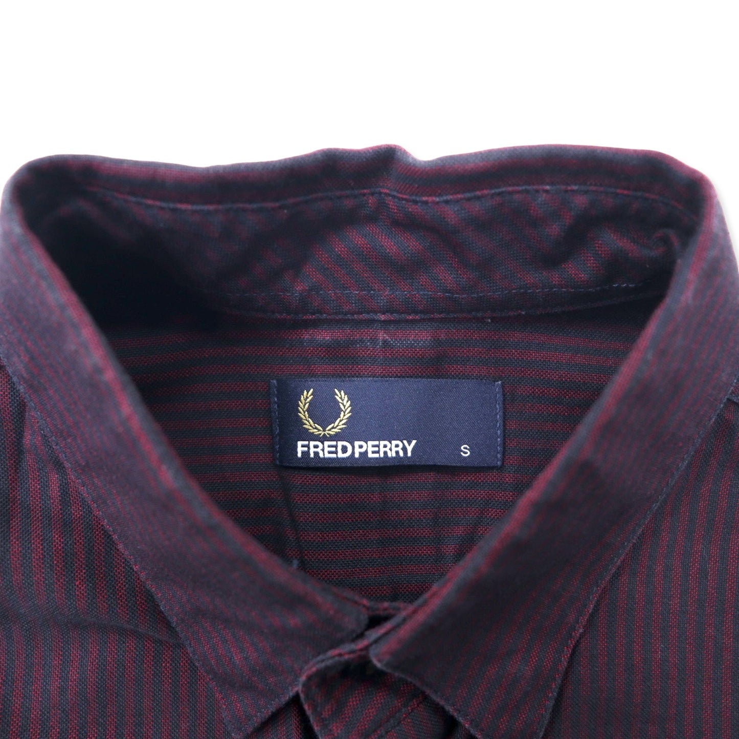 FRED PERRY ボタンダウンシャツ S ボルドー ストライプ コットン ワンポイントロゴ刺繍 M2559