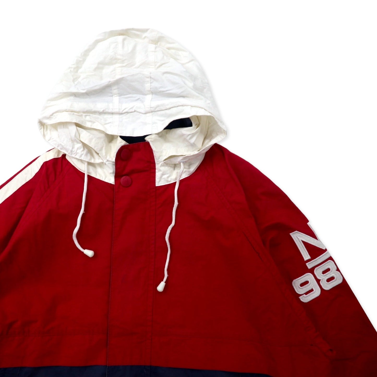 nautica 90年代 セーリングジャケット XL ネイビー レッド コットン サイドライン N983 フード収納式 ビッグサイズ