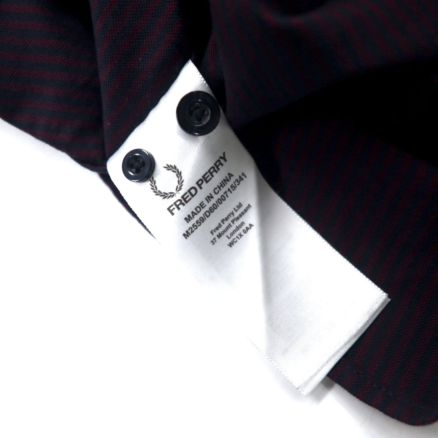 FRED PERRY ボタンダウンシャツ S ボルドー ストライプ コットン ワンポイントロゴ刺繍 M2559