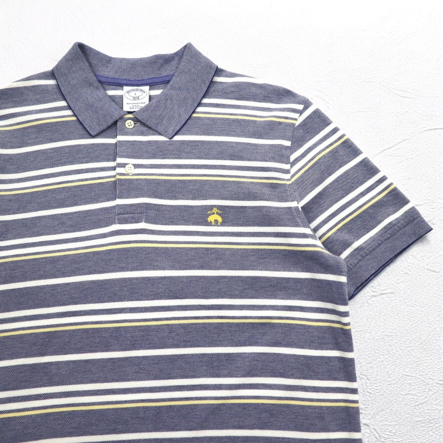 Brooks Brothers ボーダー ポロシャツ L ブルー PERFORMANCE POLO SLIM FIT