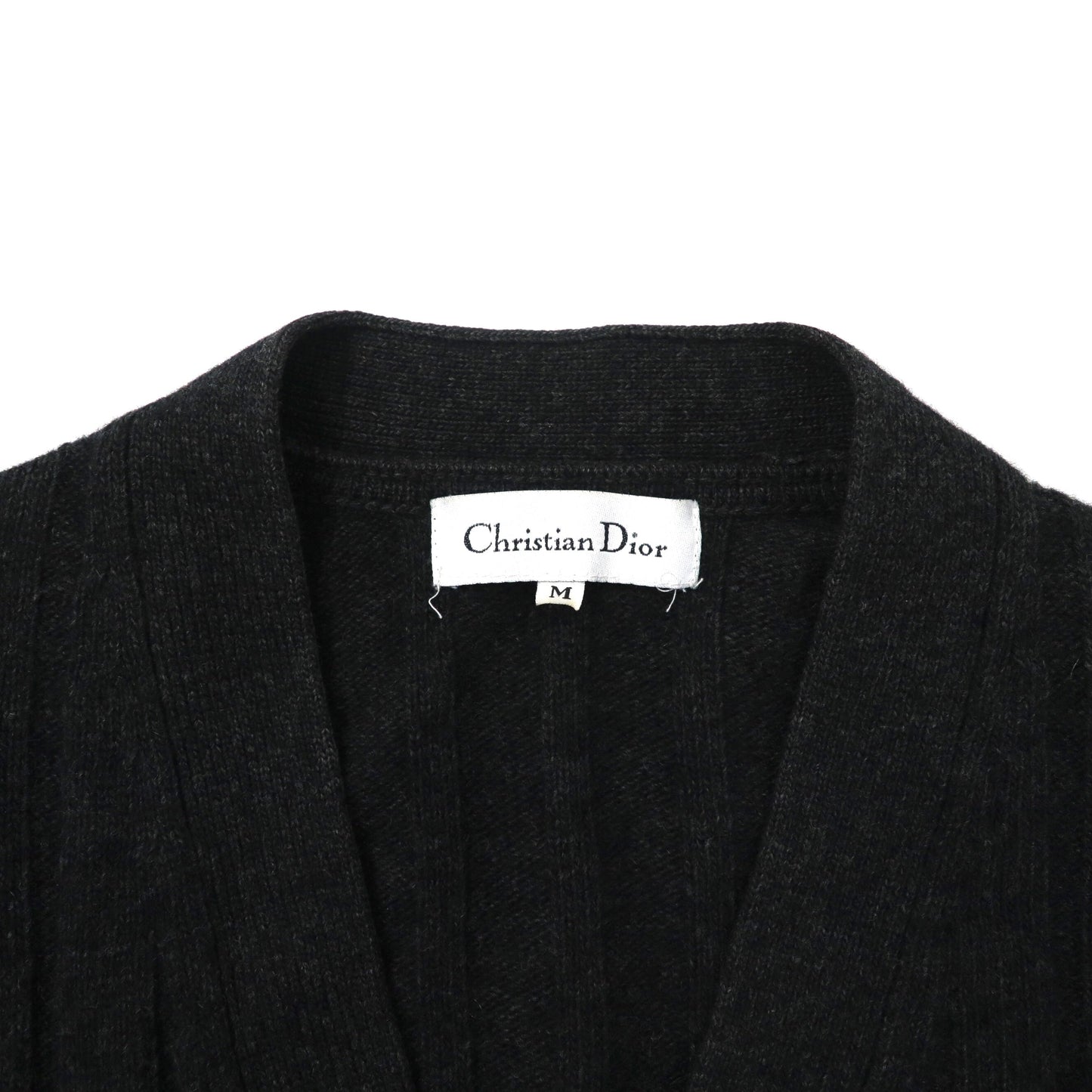 Christian Dior リブニット カーディガン M グレー ウール カシミア混 オールド 日本製