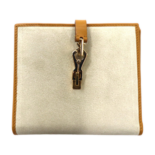 GUCCI Wホック ジャッキー 2つ折り財布 ベージュ スエード レザー 035 2140 2169 イタリア製 未使用品
