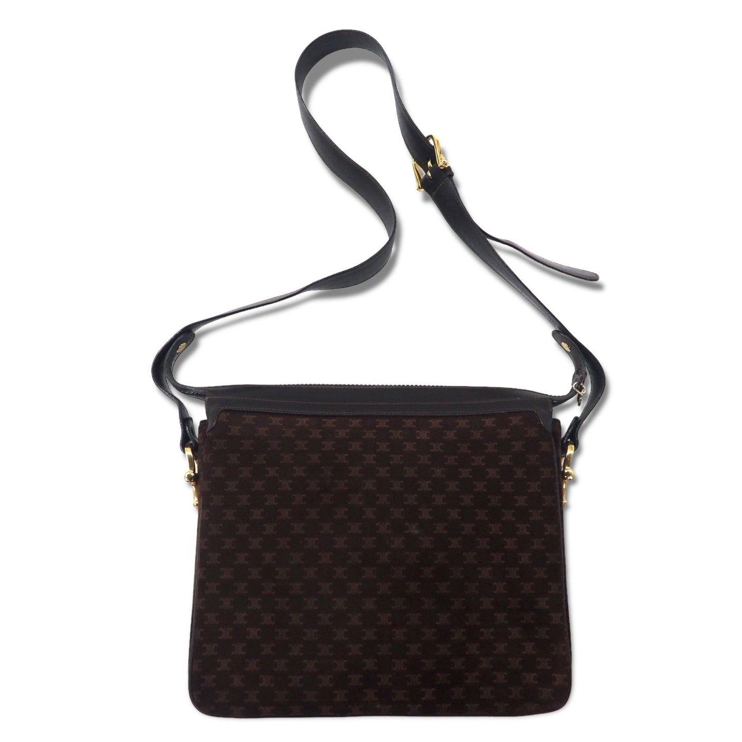 CELINE オールド マカダム ショルダーバッグ ブラウン スエードレザー トリオンフ ロゴプレート イタリア製