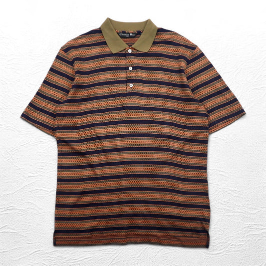 Christian Dior SPORTS 90年代 ボーダー ポロシャツ L カーキ ネイビー コットン 日本製