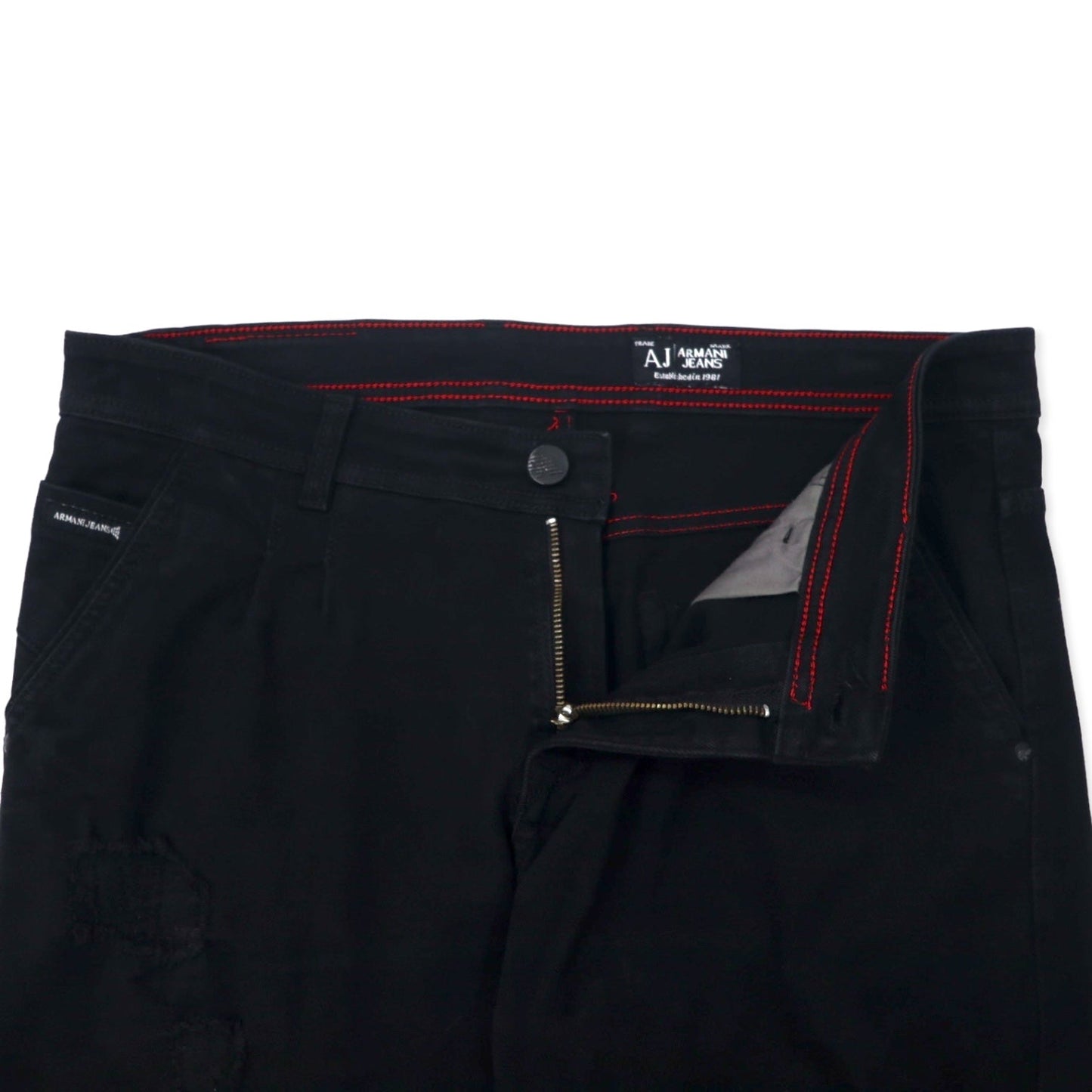 ARMANY JEANS イタリア製 ダメージ加工 ブラック ジーンズ デニムパンツ 36 コットン テーパード ストレッチ ジッパーフライ