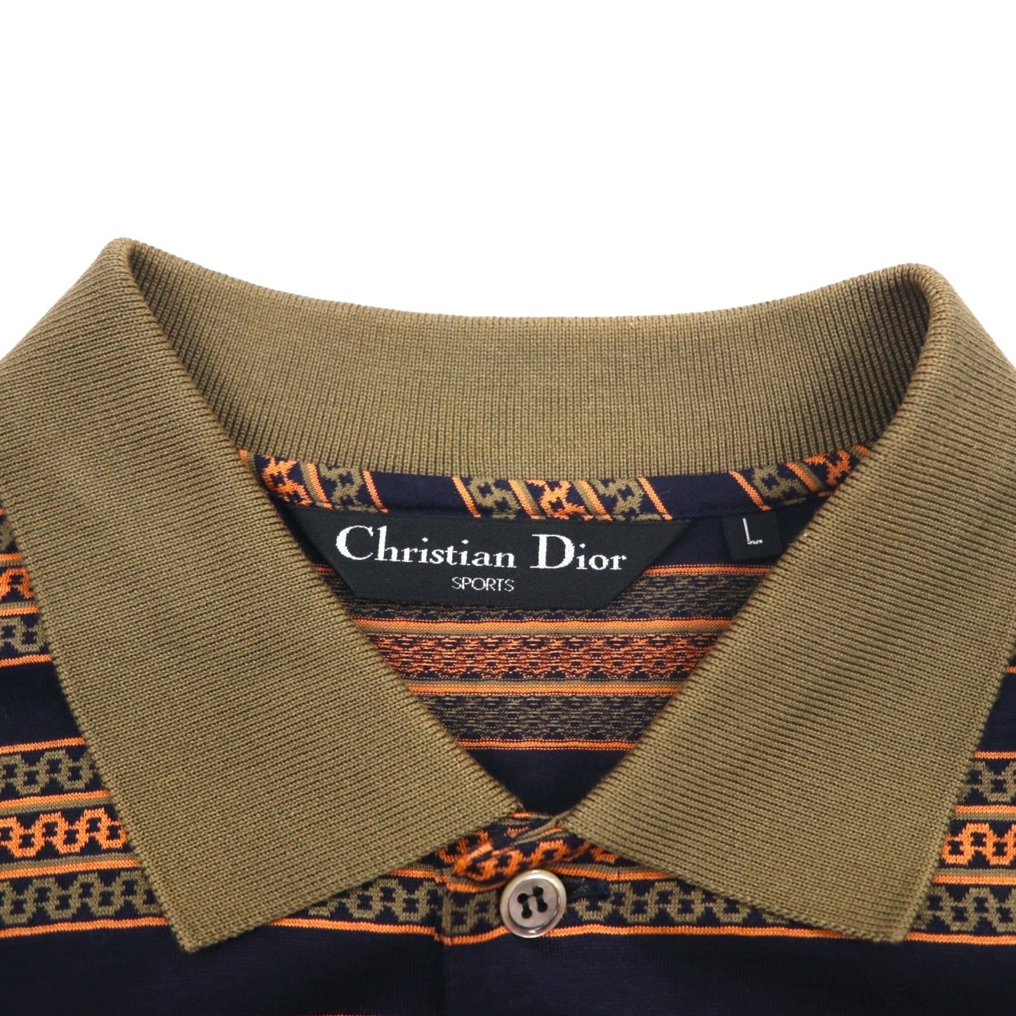 Christian Dior SPORTS 90年代 ボーダー ポロシャツ L カーキ ネイビー コットン 日本製