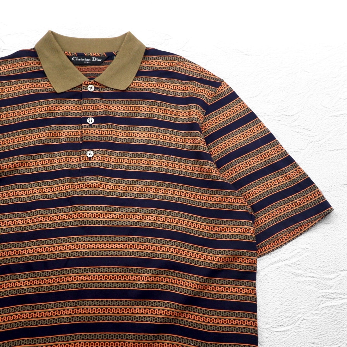 Christian Dior SPORTS 90年代 ボーダー ポロシャツ L カーキ ネイビー コットン 日本製