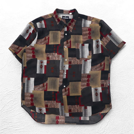 90年代 ビッグサイズ 半袖 レトロ 総柄 ポリシャツ CLAUDIO VALENTINO 4XL ブラック 総柄