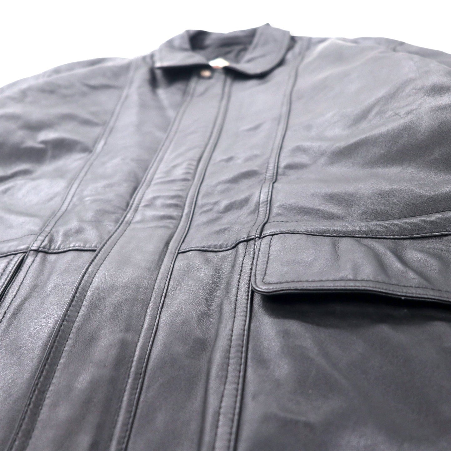 LMOGESS ラムレザー カーコート 3L ブラック 羊革 キルティングライナー ドローコード