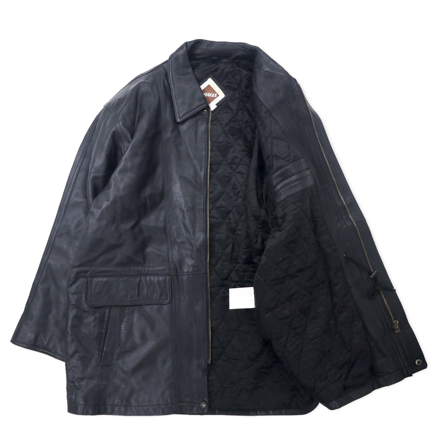 LMOGESS ラムレザー カーコート 3L ブラック 羊革 キルティングライナー ドローコード