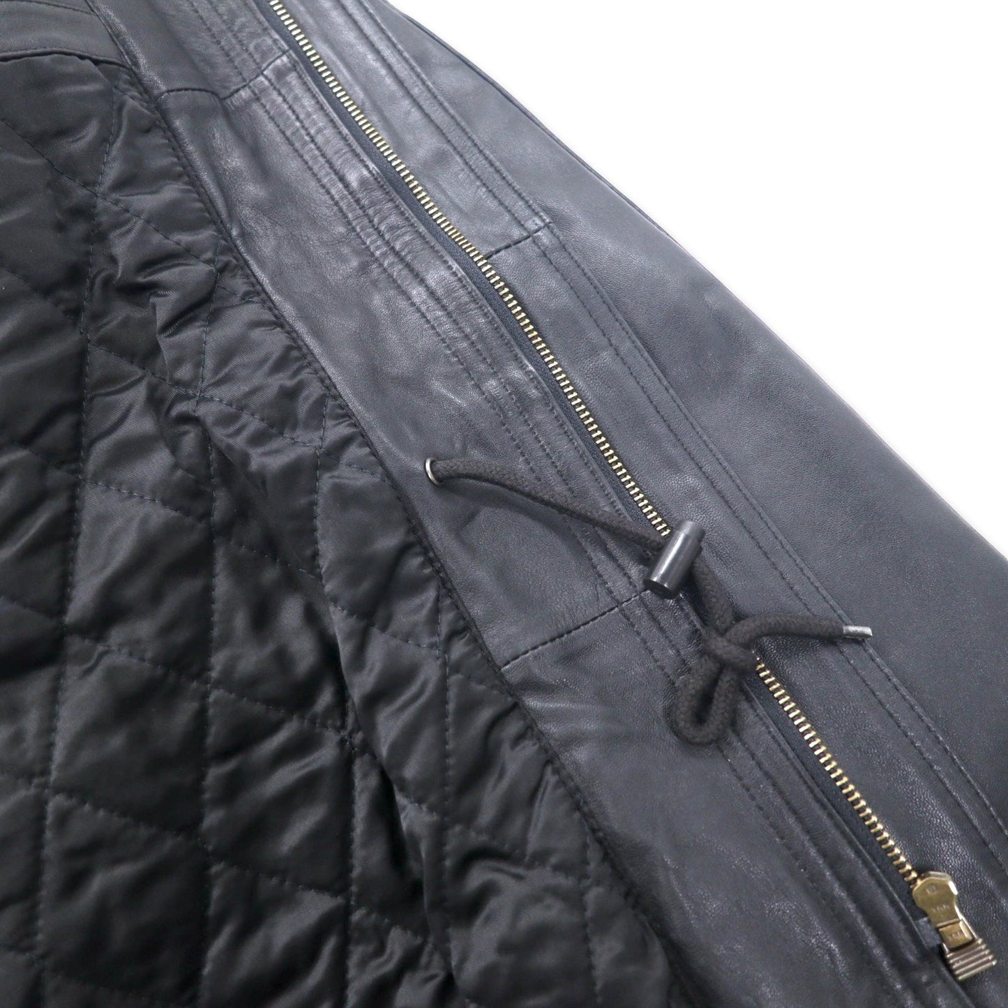 LMOGESS ラムレザー カーコート 3L ブラック 羊革 キルティングライナー ドローコード