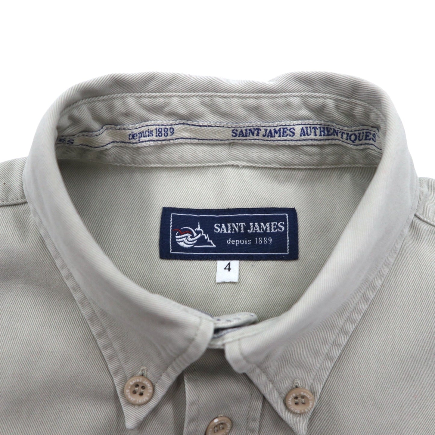 SAINT JAMES ボタンダウン チノワークシャツ M ベージュ コットン