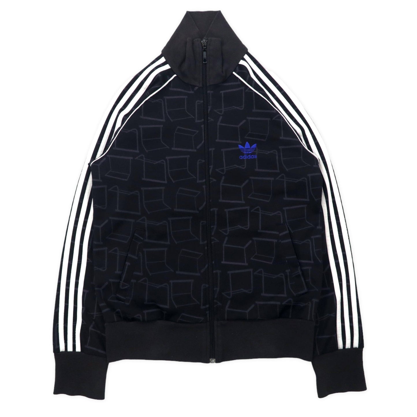 adidas originals 00年代 トラックジャケット ジャージ M ブラック ポリエステル USAワッペン 総柄 3ストライプ トレフォイルロゴ刺繍