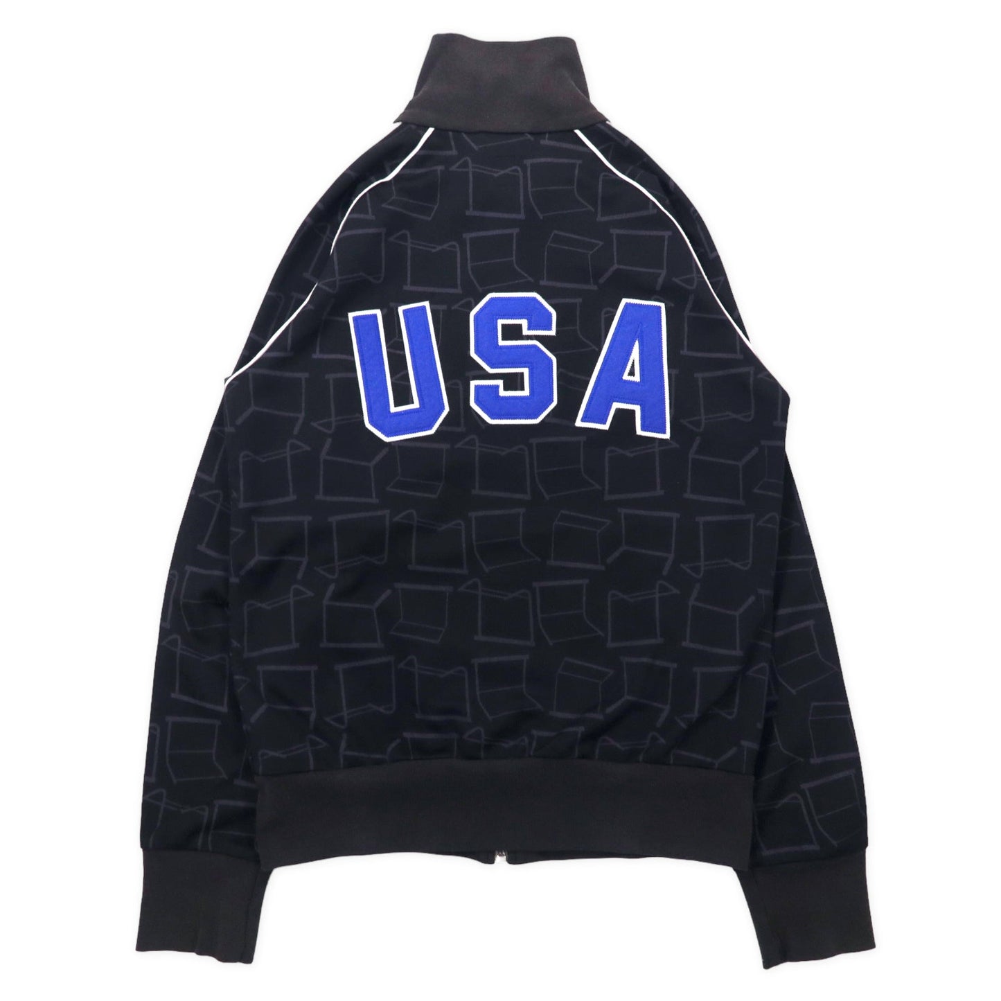 adidas originals 00年代 トラックジャケット ジャージ M ブラック ポリエステル USAワッペン 総柄 3ストライプ トレフォイルロゴ刺繍