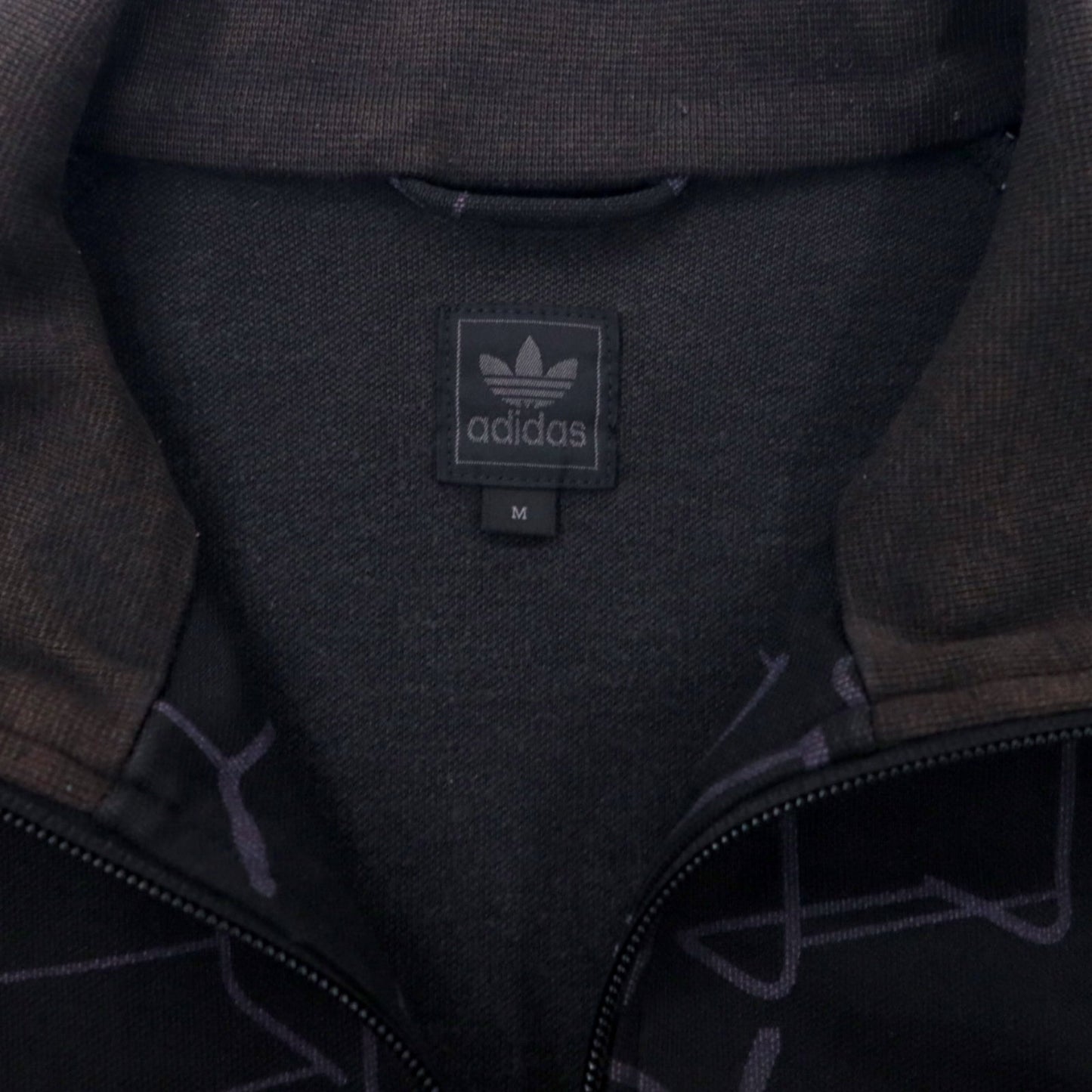 adidas originals 00年代 トラックジャケット ジャージ M ブラック ポリエステル USAワッペン 総柄 3ストライプ トレフォイルロゴ刺繍
