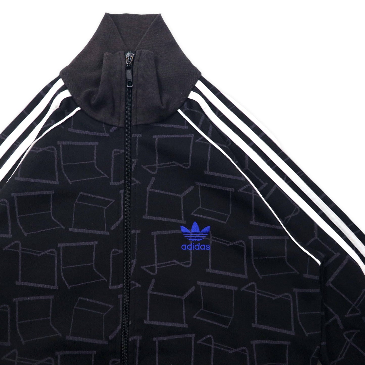 adidas originals 00年代 トラックジャケット ジャージ M ブラック ポリエステル USAワッペン 総柄 3ストライプ トレフォイルロゴ刺繍
