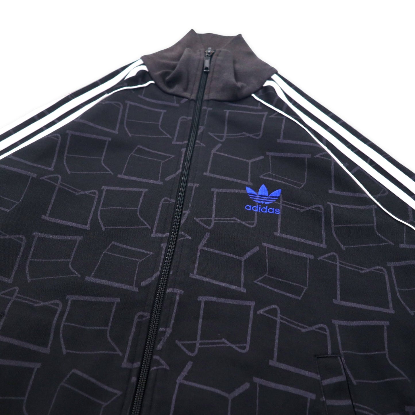 adidas originals 00年代 トラックジャケット ジャージ M ブラック ポリエステル USAワッペン 総柄 3ストライプ トレフォイルロゴ刺繍