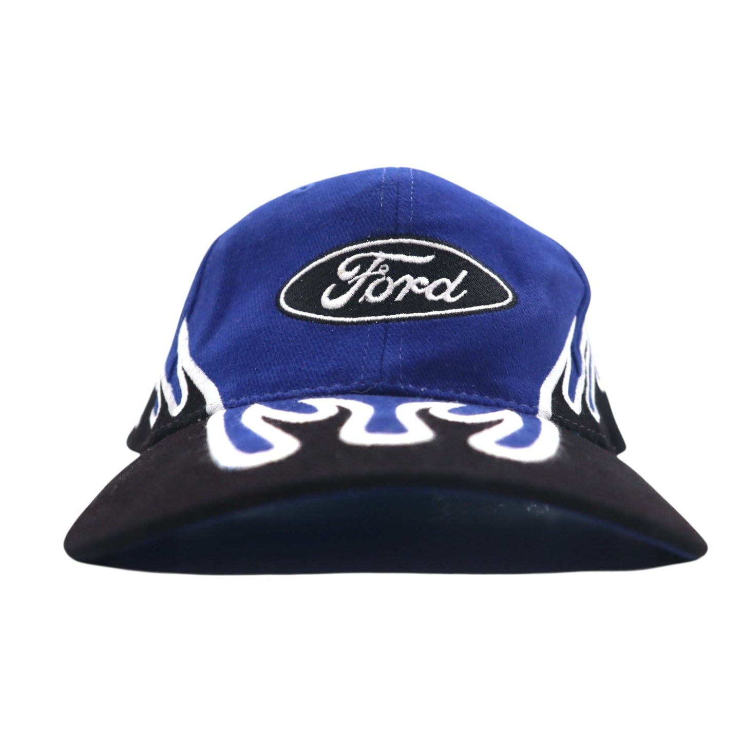 Ford 90年代 ファイヤーパターン 6パネルキャップ FREE ベルト ブルー ブラック レーシング