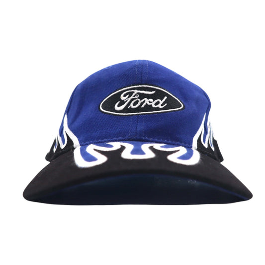 Ford 90年代 ファイヤーパターン 6パネルキャップ FREE ベルト ブルー ブラック レーシング