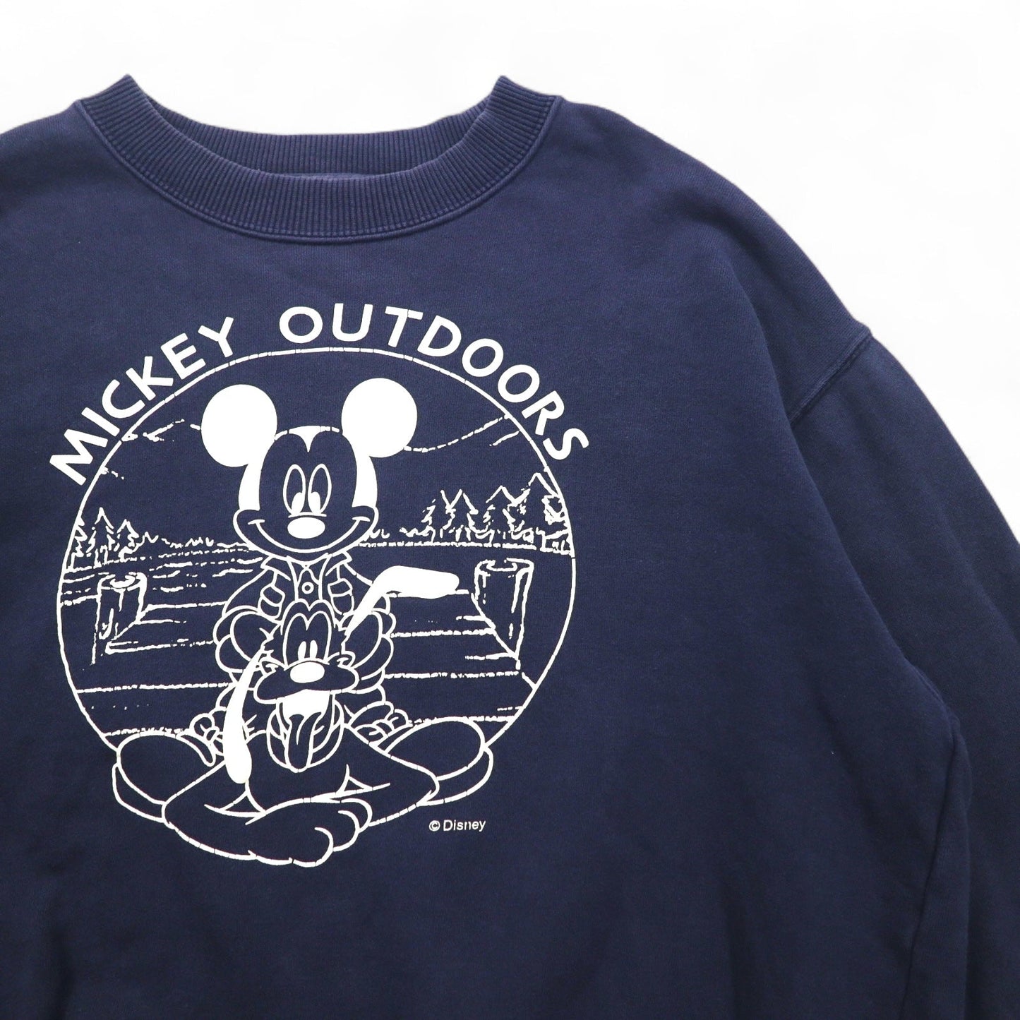 90年代 LOGOS × Disney キャラクタープリント スウェット S ネイビー ミッキー MICKEY OUTDOORS