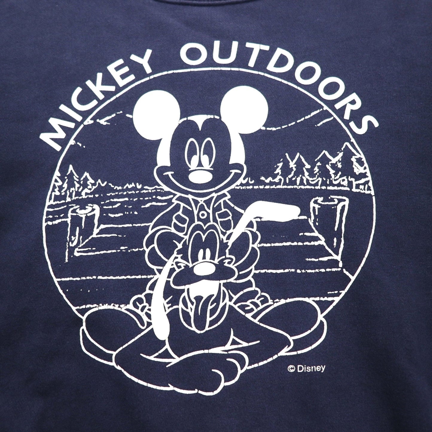 90年代 LOGOS × Disney キャラクタープリント スウェット S ネイビー ミッキー MICKEY OUTDOORS