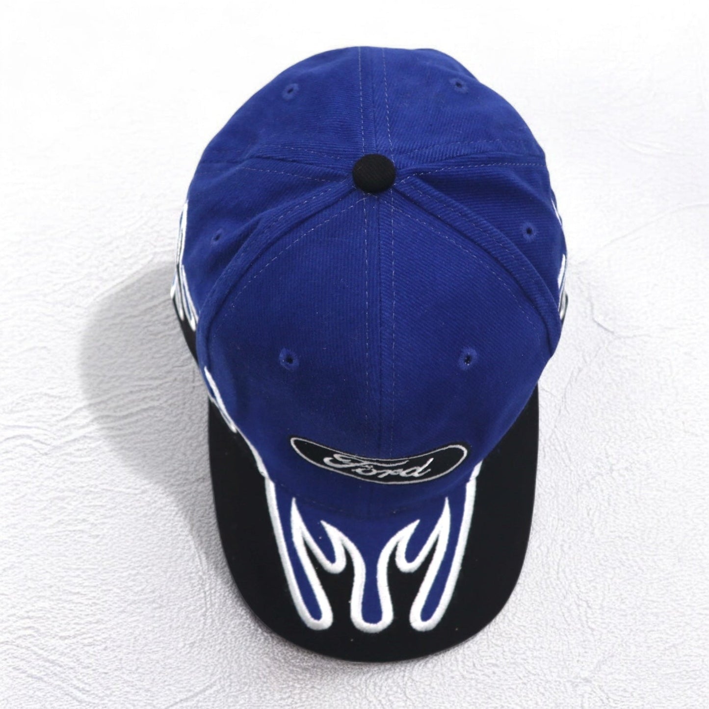 Ford 90年代 ファイヤーパターン 6パネルキャップ FREE ベルト ブルー ブラック レーシング