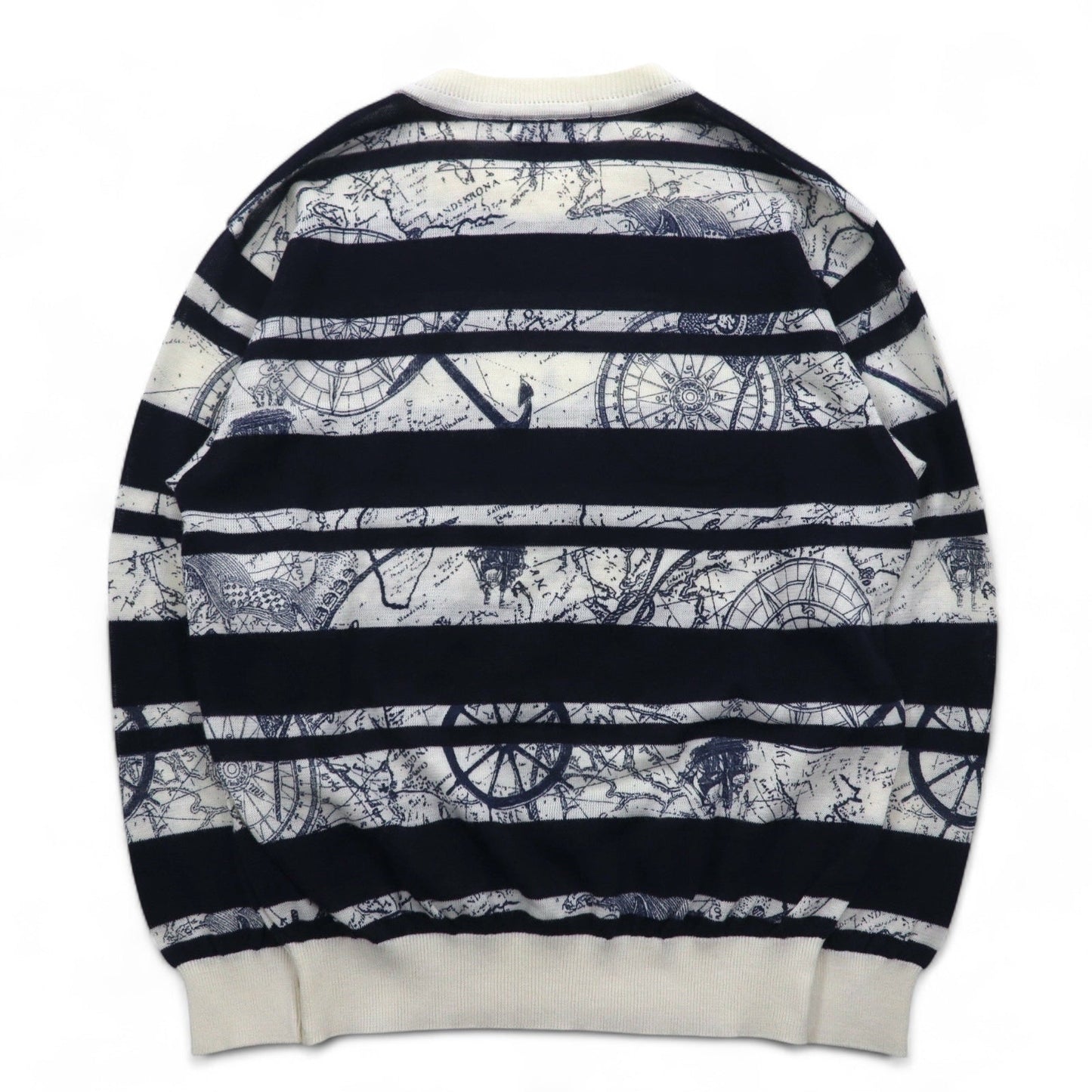 Vintage 90s Retro Striped Sweater WHIVY リネンニット セーター M ホワイト ボーダー 総柄 麻