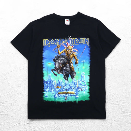 IRON MAIDEN アイアン メイデン バンド Tシャツ L ブラック 両面プリント ユニオンジャック FRUIT OF THE LOOM モロッコ製