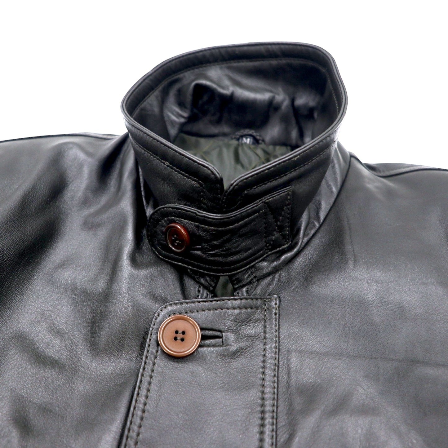 VINTAGE LEATHER COAT 90年代 ラムレザー カーコート M ブラウン 羊革 キルティングライナー ドローコード