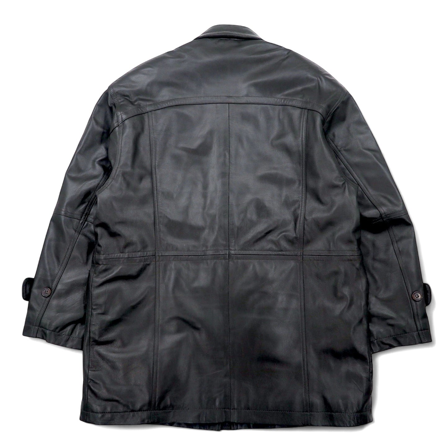 VINTAGE LEATHER COAT 90年代 ラムレザー カーコート M ブラウン 羊革 キルティングライナー ドローコード