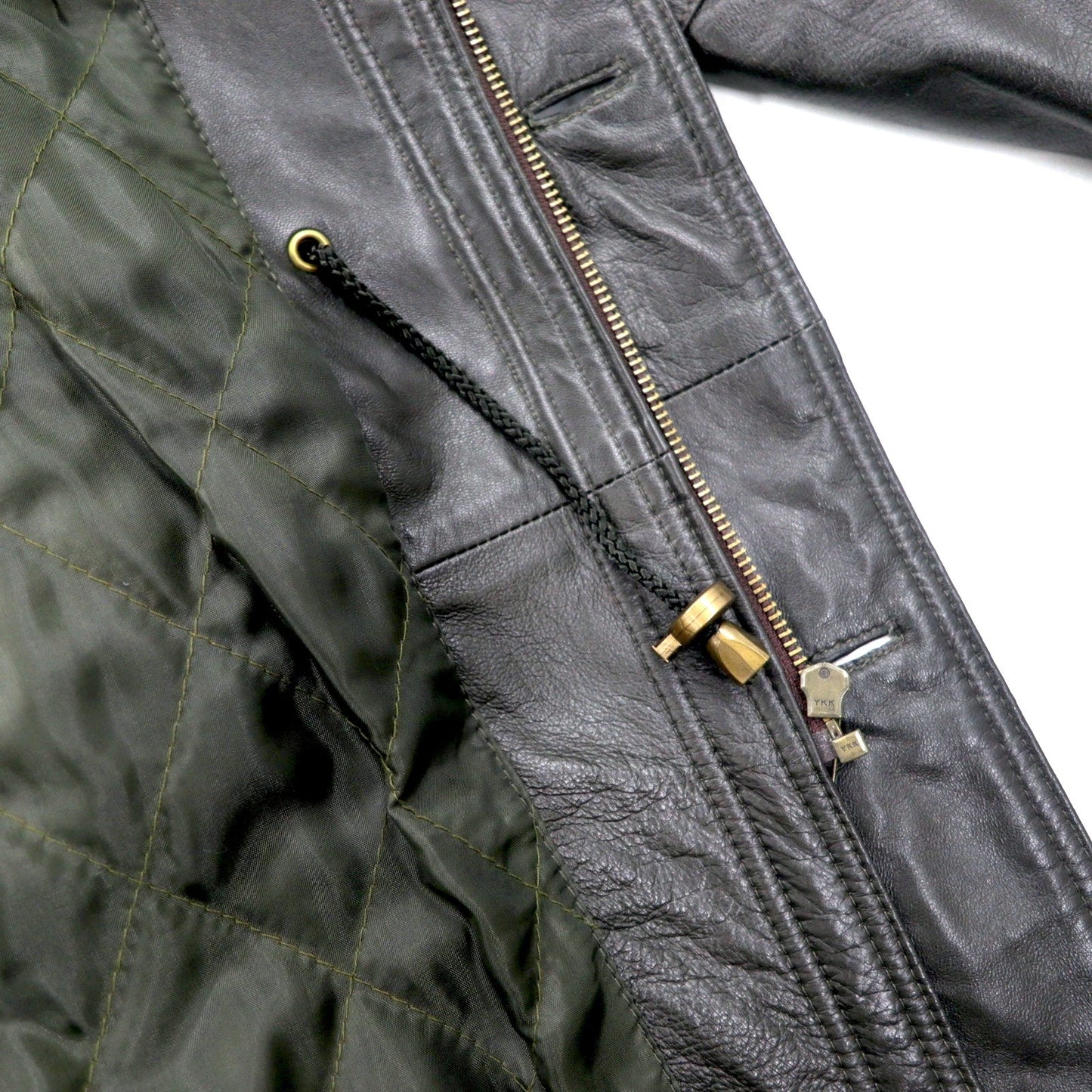 VINTAGE LEATHER COAT 90年代 ラムレザー カーコート M ブラウン 羊革 キルティングライナー ドローコード