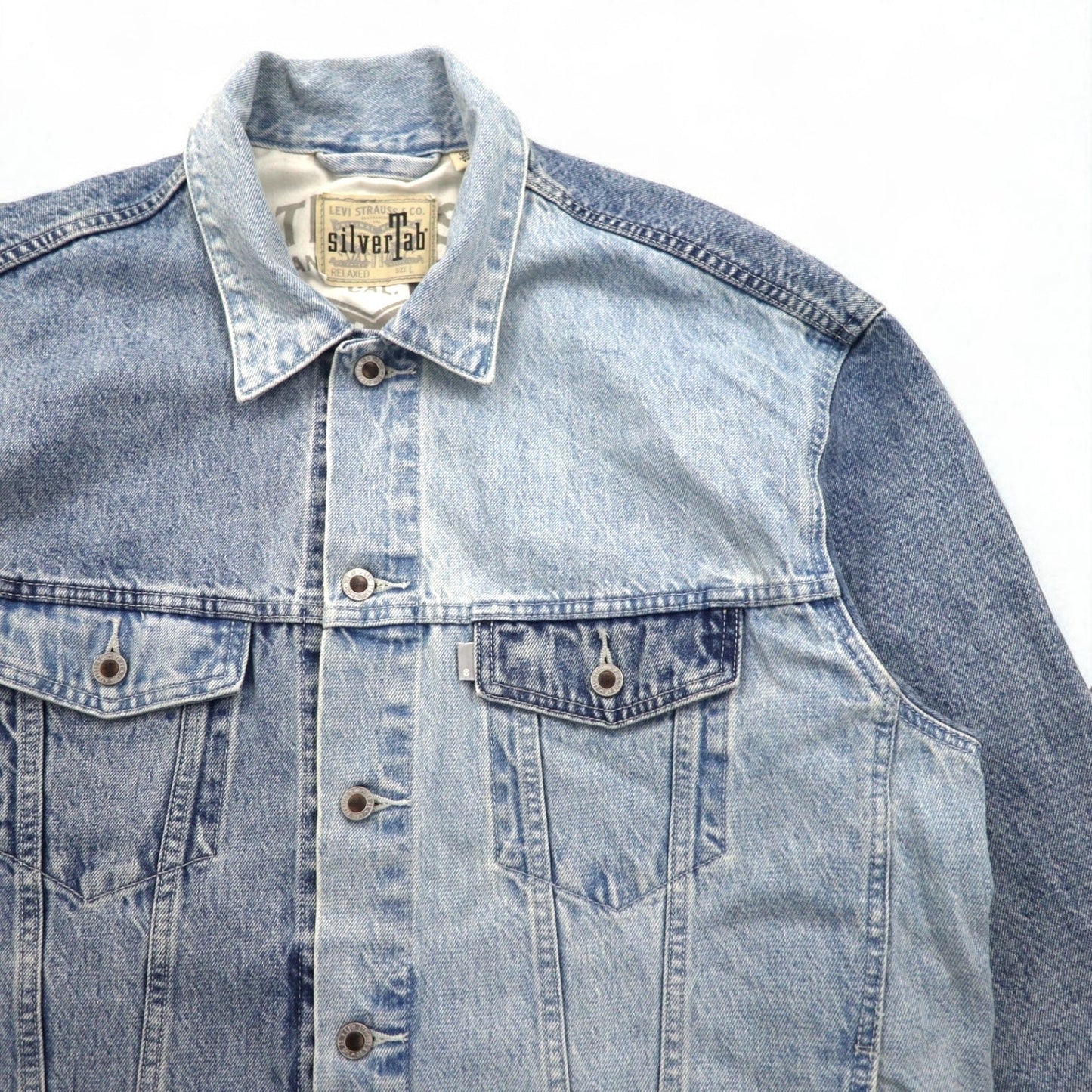 Levi's SILVER TAB シルバータブ RELAXED トラッカージャケット デニムジャケット Gジャン L インディゴ ライト ブルー ツートン HEART IS GOOD A31790005