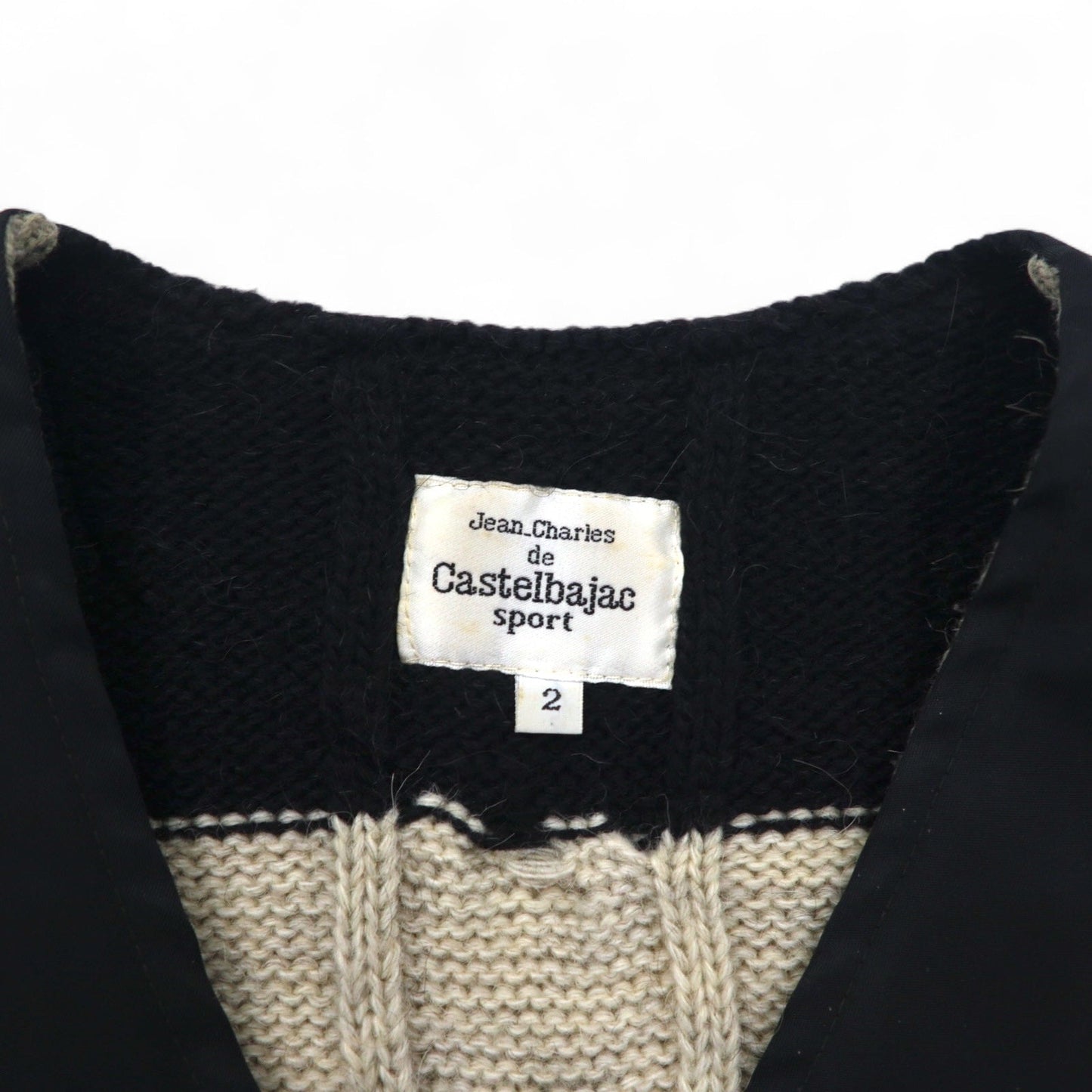 カステルバジャック スポーツ イタリア製 90年代 異素材切り替え フルジップベスト M ブラック キャラクター刺繍