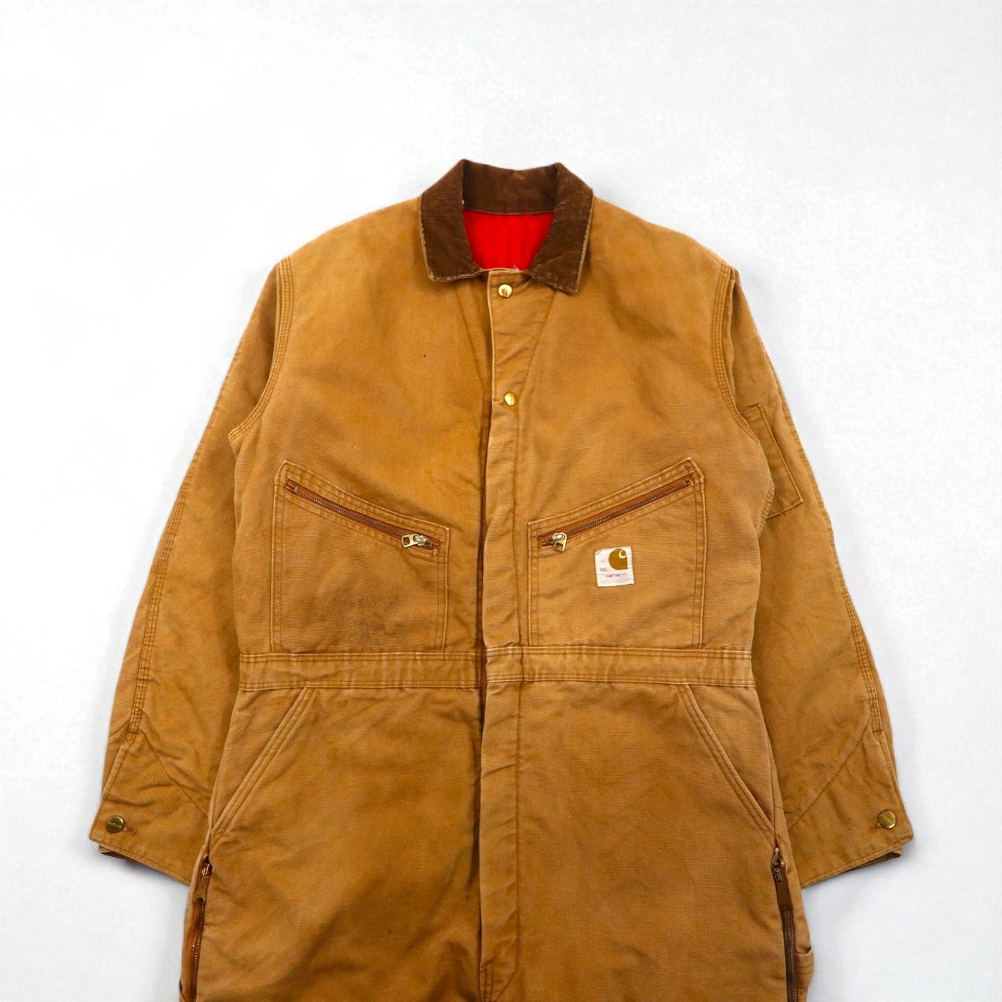 carhartt 70年代 USA製 ダック パデット オールインワン つなぎ L キャメル キルティングライナー GRIPPER ZIPPER 996QZ
