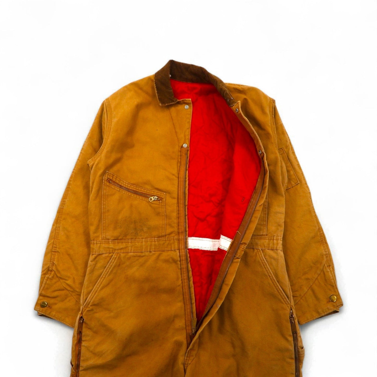 carhartt 70年代 USA製 ダック パデット オールインワン つなぎ L キャメル キルティングライナー GRIPPER ZIPPER 996QZ