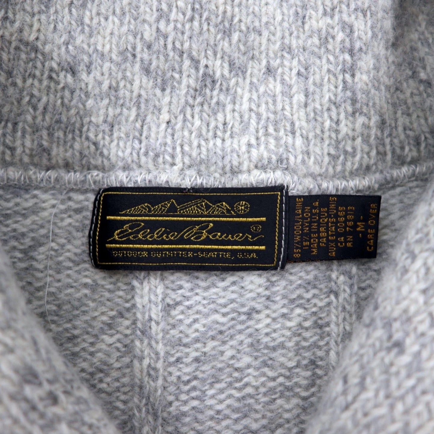 Eddie Bauer 90年代 USA製 ショールカラー ニット セーター M グレー ボーダー ウール