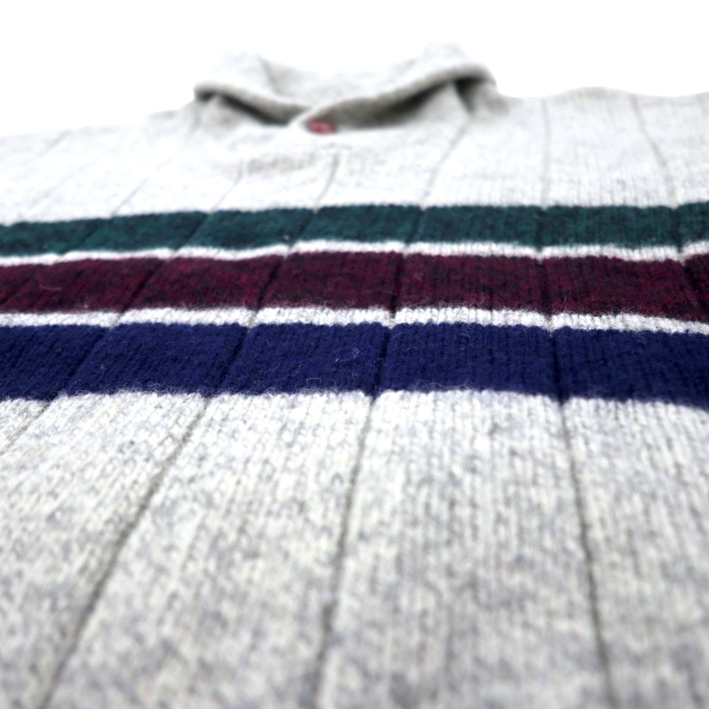Eddie Bauer 90年代 USA製 ショールカラー ニット セーター M グレー ボーダー ウール