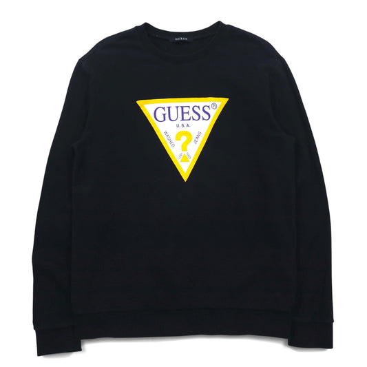 GUESS トライアングルロゴ プリント スウェット L ブラック コットン