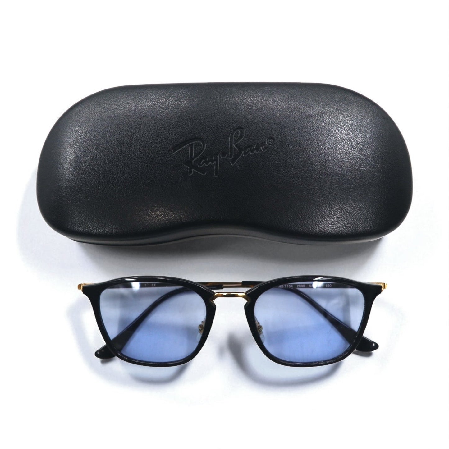 Ray-Ban スクエア サングラス ブラック ゴールド カラーレンズ RB7164 2000 52-20 150