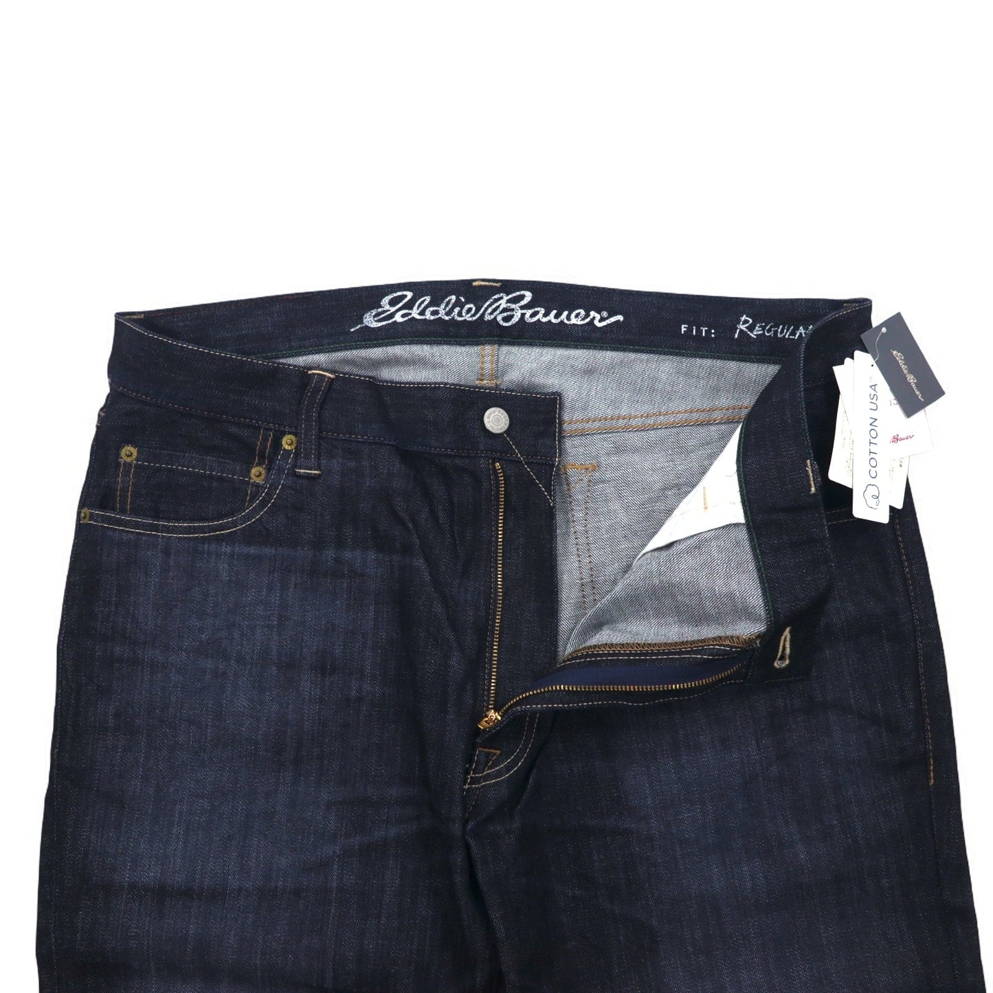 Eddie Bauer リジッド デニムパンツ XL インディゴ ブルー USA製コットン 未使用品