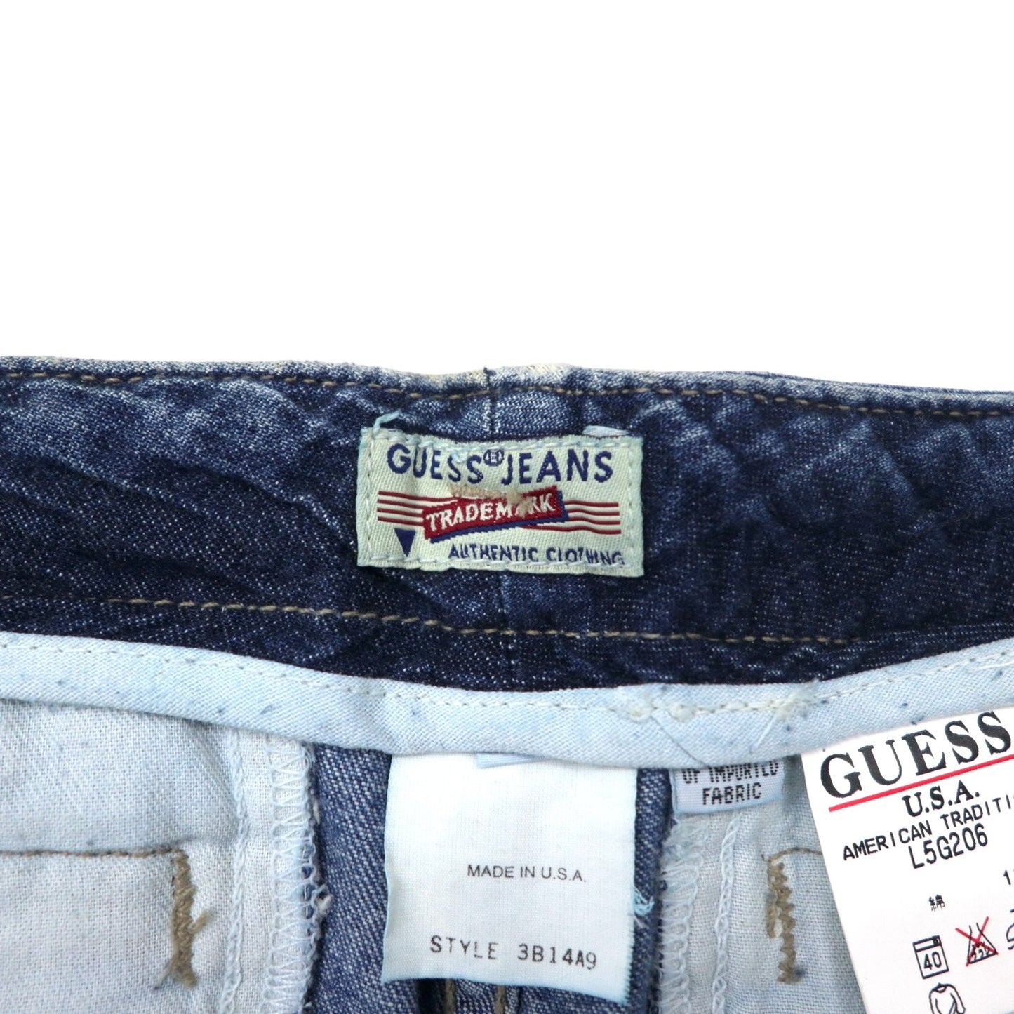 GUESS JEANS USA製 90年代 バギー デニム カーゴパンツ 36 ブルー コットン TALONジップ 未使用品