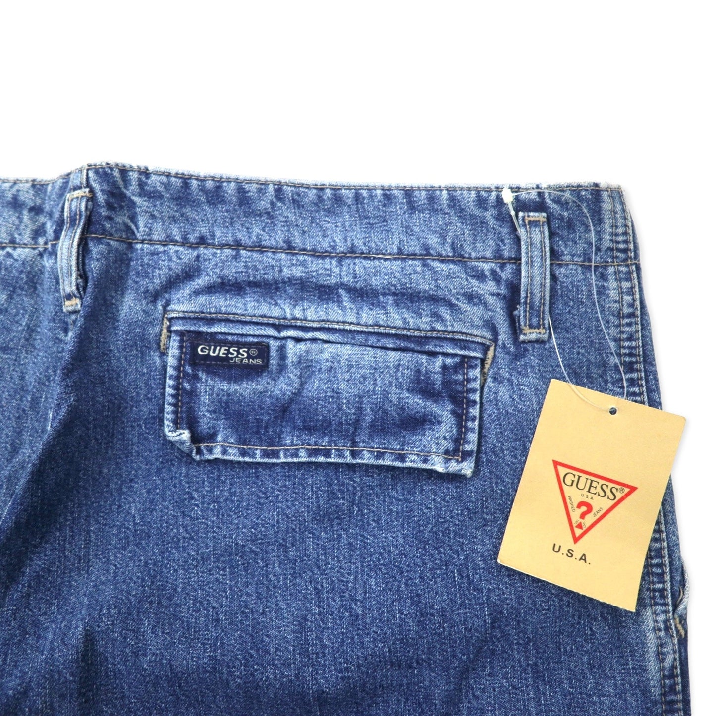 GUESS JEANS USA製 90年代 バギー デニム カーゴパンツ 36 ブルー コットン TALONジップ 未使用品
